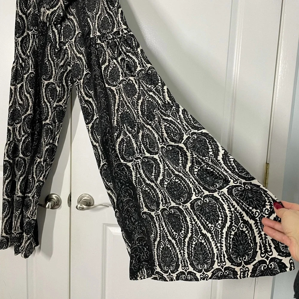 Elan Black Paisley Wide Leg Self Tie Pants size S - Picture 10 of 13